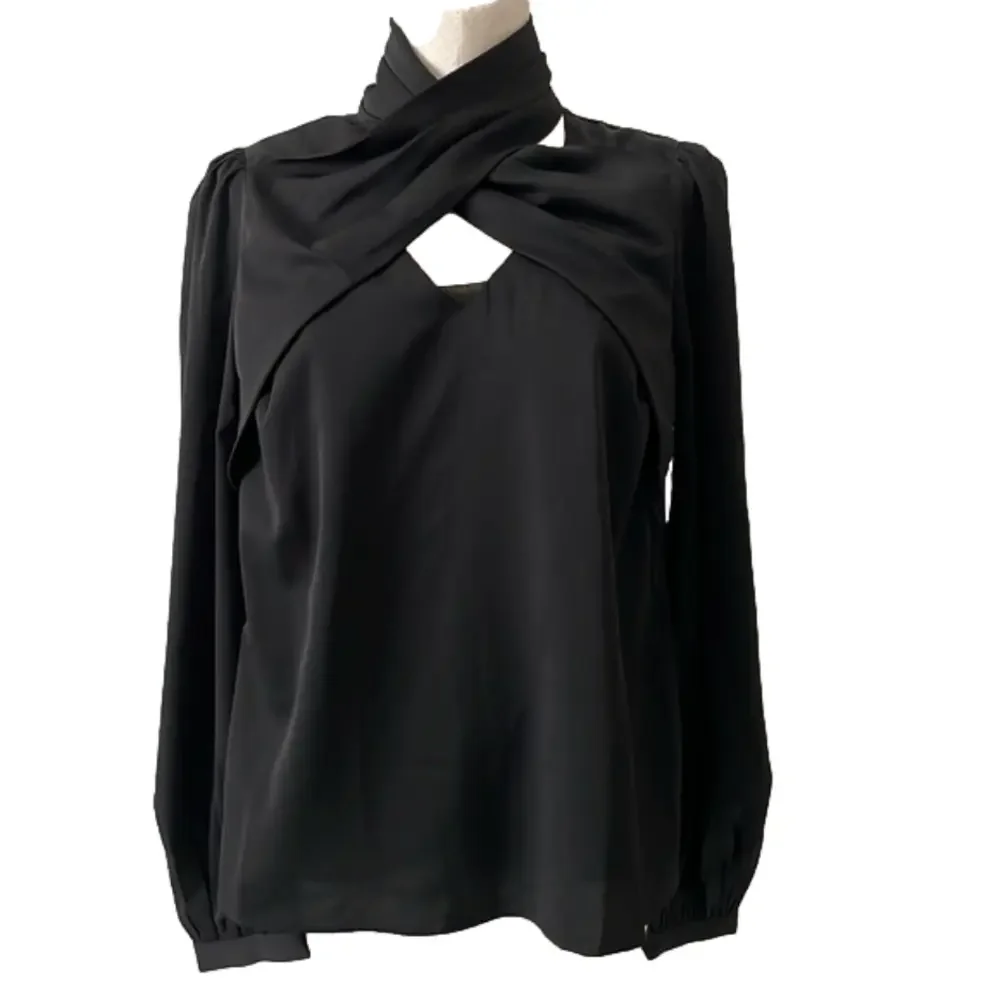 Strut & Bolt black blouse with crossover neck sz S - Picture 1 of 6